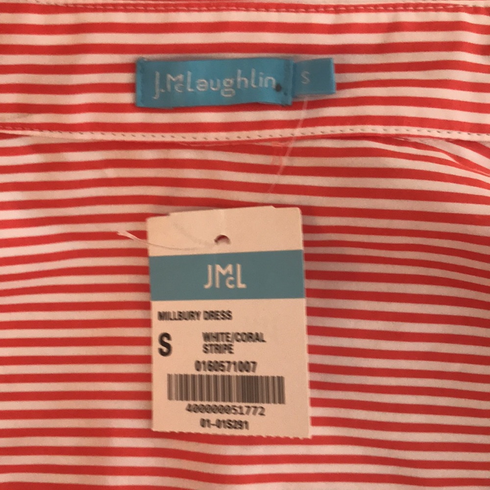 J. McLaughlin Millbury Cotton Red & White Stripe Tie Belt Midi Shirt Dress S NWT - Picture 15 of 16